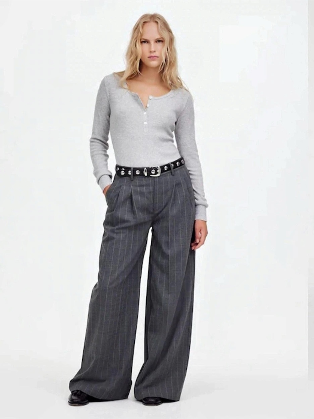 Madewell The harlow superwide leg trouser in pinstripe
